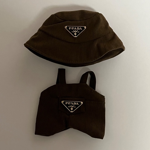 Designer Overalls Bucket Hat 2 Piece Outfit For Labubu Brown - Picture 2 of 5